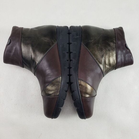 Onfoot Leather Ankle Wedge Boot Womens 6.5 EU 37 Brown & Gold Side Zip Spain - Picture 6 of 11